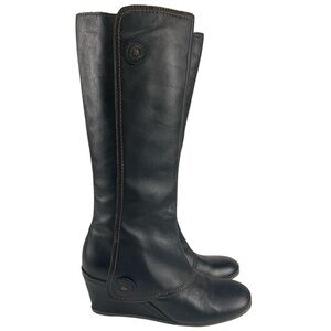 Fly London Tall Leather Wedge Heel Zip Up Boots Size 39